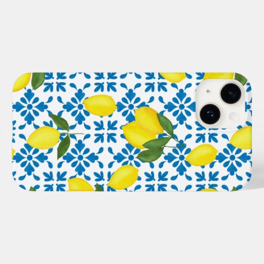 Blue French Country Tile Lemon Pattern Case-Mate iPhone Hülle (Rückseite (Horizontal))