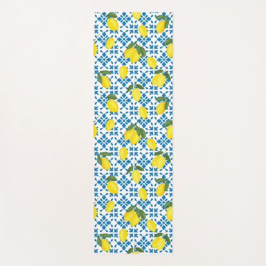 Blue French Country Tile Lemons Pattern Yogamatte (Vorderseite)