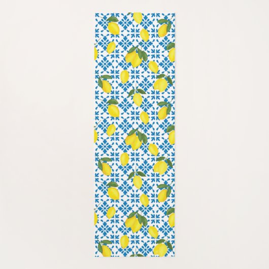 Blue French Country Tile Lemons Pattern Yogamatte (Rückseite)