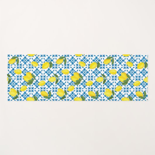 Blue French Country Tile Lemons Pattern Yogamatte (Vorderseite (Horizontal))