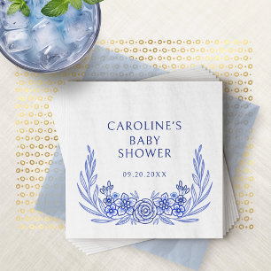 Blue French Floral Boy Baby Dusche Serviette