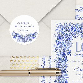 Blue French Floral Brautparty Runder Aufkleber