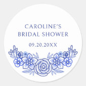 Blue French Floral Brautparty Runder Aufkleber (Vorderseite)