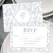 Blue French floral monogram weded RSVP cards