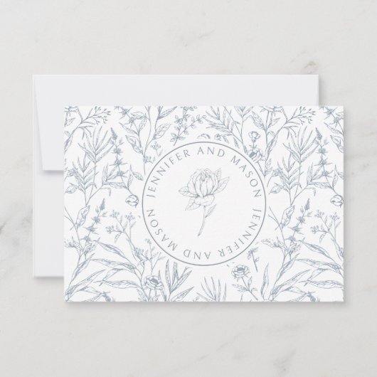 Blue French floral monogram weded RSVP cards (Rückseite)