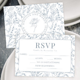 Blue French floral monogram weded RSVP cards Karte