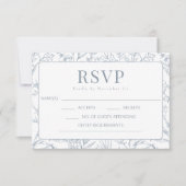 Blue French floral monogram weded RSVP cards Karte (Vorderseite)