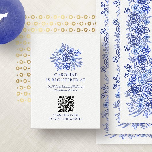 Blue French Floral Registry Brautparty Begleitkarte
