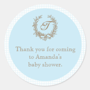 Blue French Monogram Baby Showsticker Runder Aufkleber