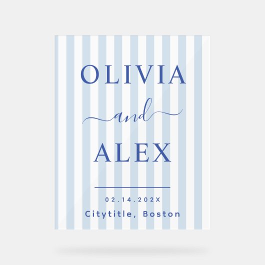 Blue French Personalized Wedding Acrylschild (Vorderseite)