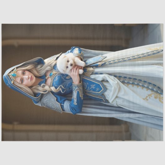 Blue French Princesse mit weißem Hund Seidenpapier (Vorderseite)