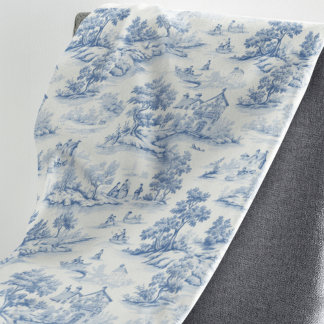 Blue French Style Toile de Jouy Romantische Elegan Fleecedecke