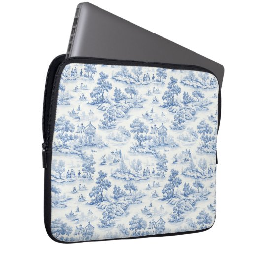 Blue French Style Toile de Jouy Romantische Elegan Laptopschutzhülle (Vorne Rechts)