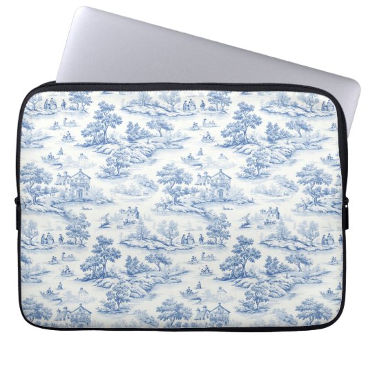 Blue French Style Toile de Jouy Romantische Elegan Laptopschutzhülle (Vorderseite)