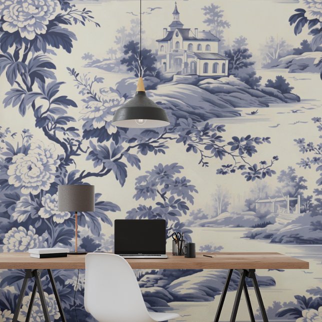 Blue French Style Toile De Jouy Tapete (Von Creator hochgeladen)