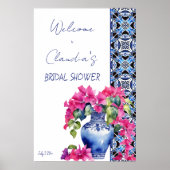 Blue French Tiles Bougainvillea Brautparty Poster (Vorne)