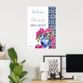 Blue French Tiles Bougainvillea Brautparty Poster (Heimbüro)