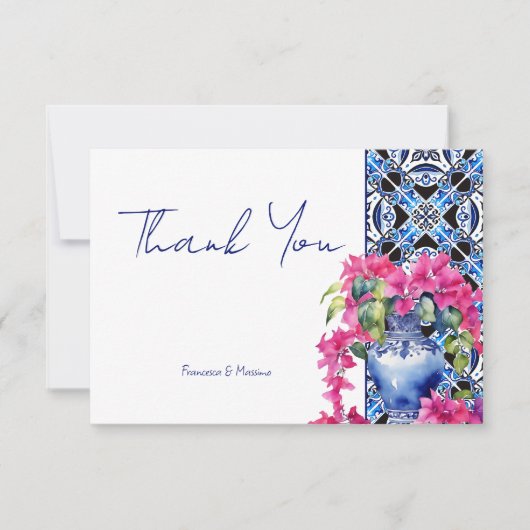 Blue French Tiles Bougainvillea Dankeskarte (Vorderseite)