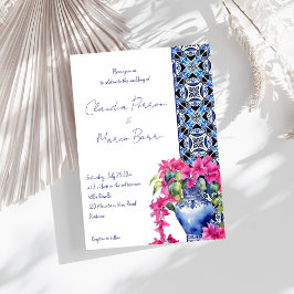 Blue French Tiles Bougainvillea Einladung