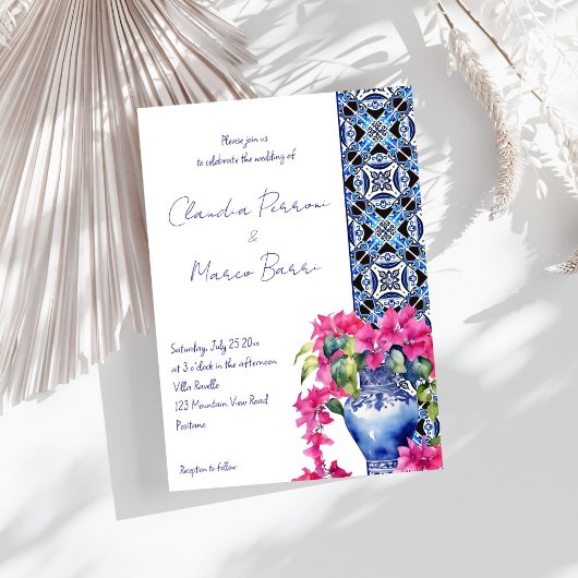 Blue French Tiles Bougainvillea Einladung