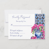 Blue French Tiles Bougainvillea RSVP Karte (Vorderseite)
