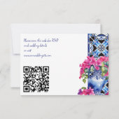 Blue French Tiles Bougainvillea RSVP Karte (Rückseite)
