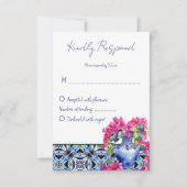 Blue French Tiles Bougainvillea RSVP Karte (Vorderseite)