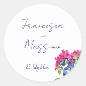 Blue French Tiles Bougainvillea Runder Aufkleber (Vorderseite)