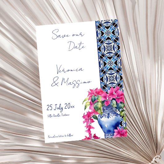 Blue French Tiles Bougainvillea Save The Date