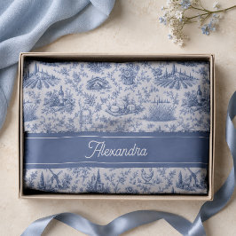 Blue French Toile Countryside Rose Branch Name Seidenpapier