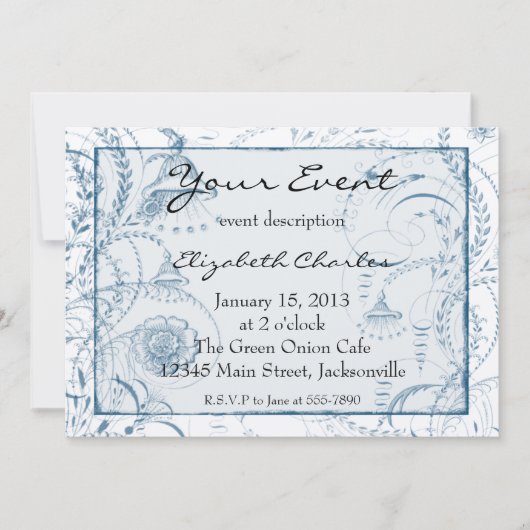 Blue French Toile Custom Invits Version 2 Einladung (Vorderseite)