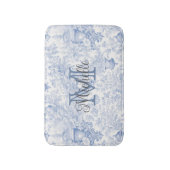 Blue French Toile de Jouy Monogram, Anfangsname Badematte (Vorderseite Vertikal)