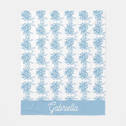 Blue French Toile Floral Pattern Name Fleecedecke (Vorderseite)