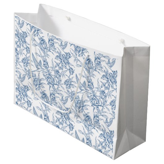 Blue French Toile Große Geschenktüte (Vorderseite Schrägansicht)
