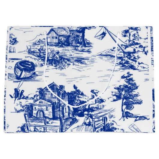 Blue French Toile Große Geschenktüte (Vorderseite)