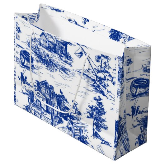 Blue French Toile Große Geschenktüte (Vorderseite Schrägansicht)