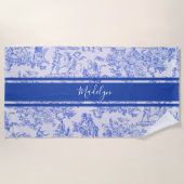 Blue French Toile Individuelle Name Strandtuch (Vorderseite)