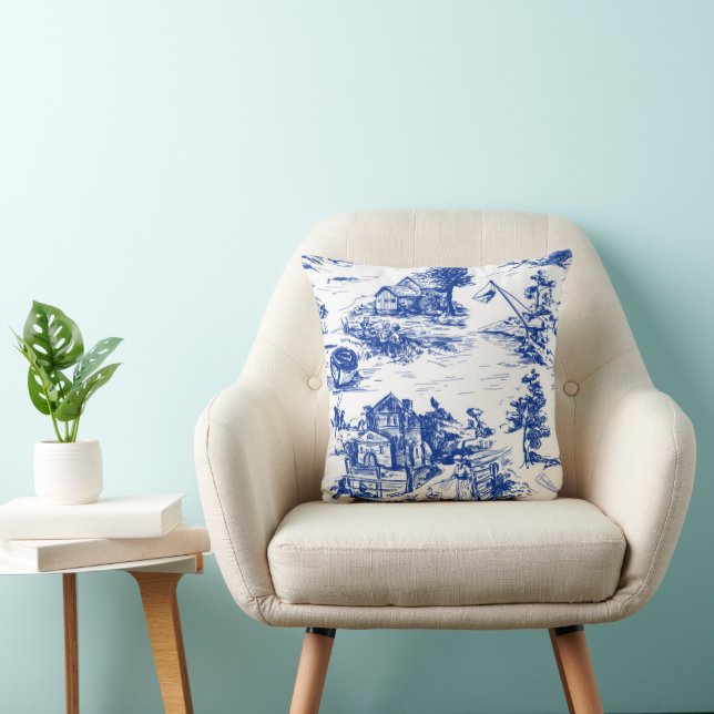 Blue French Toile Lumbar Kissen (Stuhl )