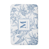 Blue French Toile Monogram Name Badematte (Vorderseite Vertikal)