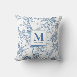 Blue French Toile Monogram Name Kissen