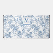 Blue French Toile Monogram Name Schreibtischunterlage (Vorderseite)
