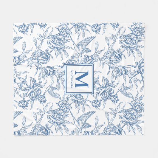Blue French Toile Name Fleecedecke (Vorderseite (Horizontal))