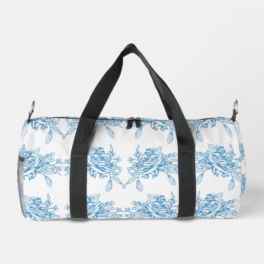 Blue French Toile Pattern Duffle Bag (Rückseite)