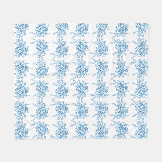 Blue French Toile Pattern Fleecedecke (Vorderseite (Horizontal))