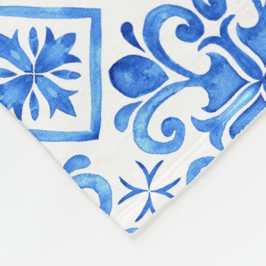 Blue French Toile Pattern Fleecedecke (Ecke)