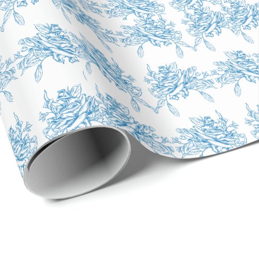 Blue French Toile Pattern Geschenkpapier (Rolleneckpunkt)