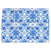 Blue French Toile Pattern Große Geschenktüte (Vorderseite)