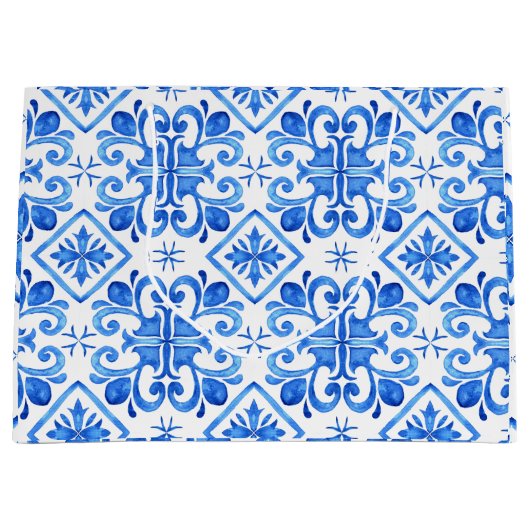 Blue French Toile Pattern Große Geschenktüte (Vorderseite)