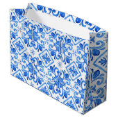 Blue French Toile Pattern Große Geschenktüte (Rückseite Schrägansicht)