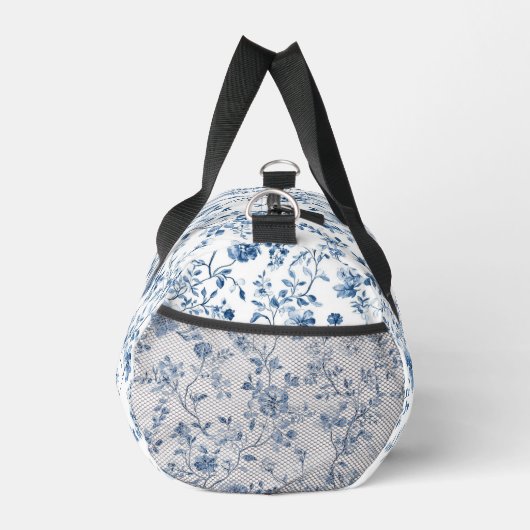 Blue French Toile Pattern Monogram Name Elegant Duffle Bag (Rechts)